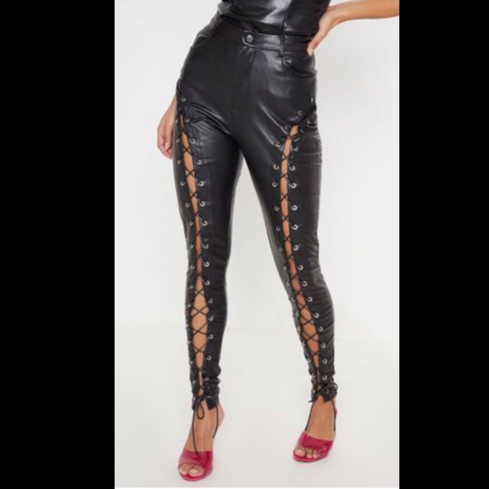 Black Faux Leather Lace Up Skinny Trouser(SOLD)